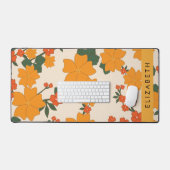 オレンジ色の花、花のパターン、あなたの名前 デスクマット (キーボード&マウス)