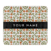 オレンジ色の花、花の模様、ぼほ、あなたの名前 カッティングボード (正面)