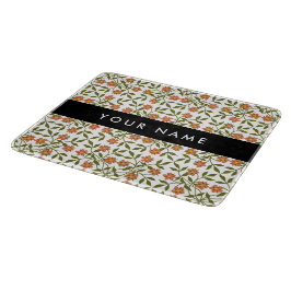 オレンジ色の花、花の模様、ぼほ、あなたの名前 カッティングボード