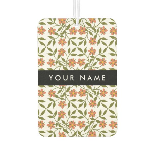 オレンジ色の花、花の模様、ぼほ、あなたの名前 カーエアーフレッシュナー (裏面)