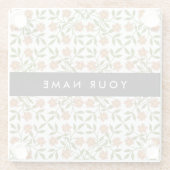 オレンジ色の花、花の模様、ぼほ、あなたの名前 ガラスコースター (裏面)