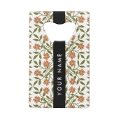 オレンジ色の花、花の模様、ぼほ、あなたの名前 クレジットカード栓抜き (裏面)