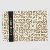 オレンジ色の花、花の模様、ぼほ、あなたの名前 ゴルフタオル (横)