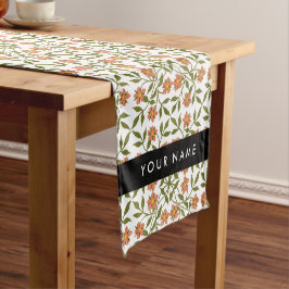 オレンジ色の花、花の模様、ぼほ、あなたの名前 ショートテーブルランナー
