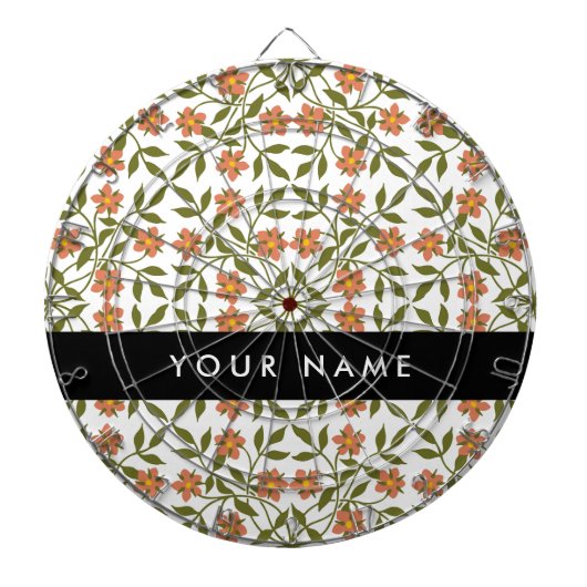 オレンジ色の花、花の模様、ぼほ、あなたの名前 ダーツボード (正面)