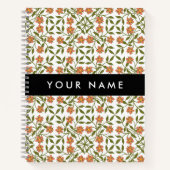 オレンジ色の花、花の模様、ぼほ、あなたの名前 ノートブック (正面)