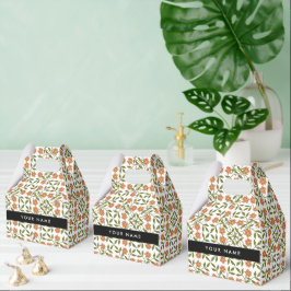 オレンジ色の花、花の模様、ぼほ、あなたの名前 フェイバーボックス