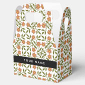 オレンジ色の花、花の模様、ぼほ、あなたの名前 フェイバーボックス (オープン)