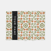 オレンジ色の花、花の模様、ぼほ、あなたの名前 フリースブランケット (正面(横))