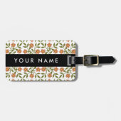 オレンジ色の花、花の模様、ぼほ、あなたの名前 ラゲッジタグ (正面横)