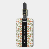 オレンジ色の花、花の模様、ぼほ、あなたの名前 ラゲッジタグ (正面縦)