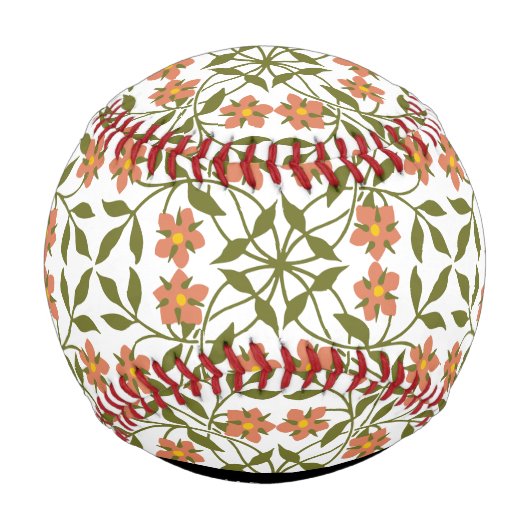 オレンジ色の花、花の模様、ぼほ、あなたの名前 野球ボール (裏面)