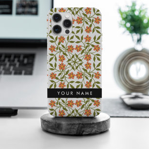 オレンジ色の花、花の模様、ぼほ、あなたの名前 iPhone 15 PRO MAXケース