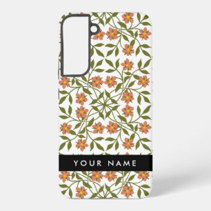オレンジ色の花、花の模様、ぼほ、あなたの名前 SAMSUNG GALAXY S22+ケース