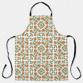 オレンジ色の花、花の模様、緑、ぼほ エプロン (正面)