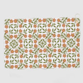 オレンジ色の花、花の模様、緑、ぼほ ゴルフタオル (横)