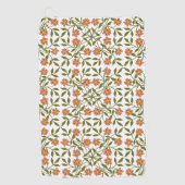 オレンジ色の花、花の模様、緑、ぼほ ゴルフタオル (正面)