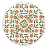 オレンジ色の花、花の模様、緑、ぼほ セラミックノブ (正面)