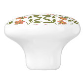 オレンジ色の花、花の模様、緑、ぼほ セラミックノブ (側面)