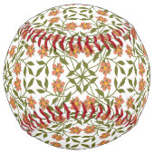 オレンジ色の花、花の模様、緑、ぼほ ソフトボール (裏面)