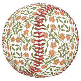 オレンジ色の花、花の模様、緑、ぼほ ソフトボール