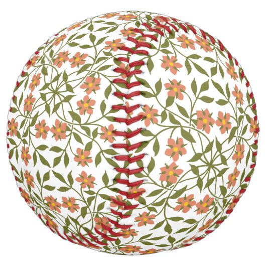 オレンジ色の花、花の模様、緑、ぼほ ソフトボール (アングル)