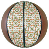 オレンジ色の花、花の模様、緑、ぼほ バスケットボール (縦)