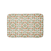 オレンジ色の花、花の模様、緑、ぼほ バスマット (正面)