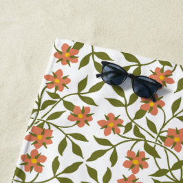 オレンジ色の花、花の模様、緑、ぼほ ビーチタオル