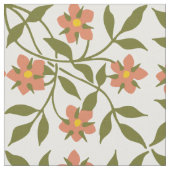 オレンジ色の花、花の模様、緑、ぼほ ファブリック (クローズアップ)