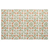 オレンジ色の花、花の模様、緑、ぼほ ファブリック (ファットクウォーター)