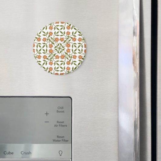 オレンジ色の花、花の模様、緑、ぼほ マグネット (インサイチュ (冷蔵庫))