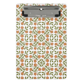 オレンジ色の花、花の模様、緑、ぼほ ミニクリップボード