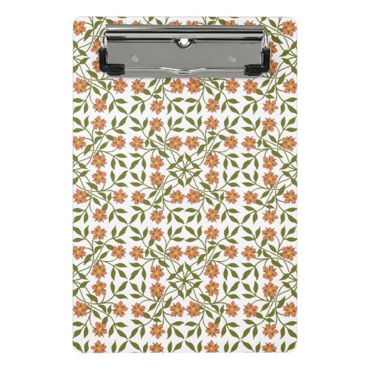 オレンジ色の花、花の模様、緑、ぼほ ミニクリップボード (正面)