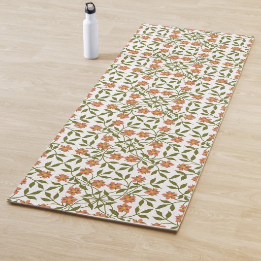 オレンジ色の花、花の模様、緑、ぼほ ヨガマット (インサイチュ)