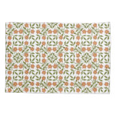 オレンジ色の花、花の模様、緑、ぼほ 枕カバー (裏面)