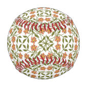 オレンジ色の花、花の模様、緑、ぼほ 野球ボール (裏面)