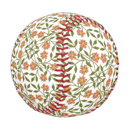 オレンジ色の花、花の模様、緑、ぼほ 野球ボール