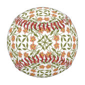 オレンジ色の花、花の模様、緑、ぼほ 野球ボール (正面)