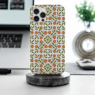 オレンジ色の花、花の模様、緑、ぼほ iPhone 15 PRO MAXケース
