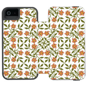 オレンジ色の花、花の模様、緑、ぼほ iPhone SE/5/5sウォレットケース