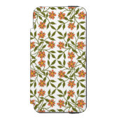 オレンジ色の花、花の模様、緑、ぼほ INCIPIO iPhoneウォレットケース (フォリオ 正面)