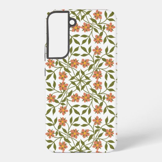 オレンジ色の花、花の模様、緑、ぼほ SAMSUNG GALAXYケース (裏面)