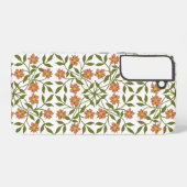 オレンジ色の花、花の模様、緑、ぼほ SAMSUNG GALAXYケース (裏面横)