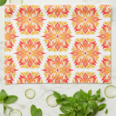 オレンジ色の花、花の模様、花の模様 キッチンタオル (折り畳み)