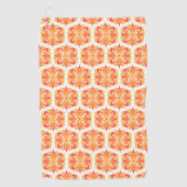 オレンジ色の花、花の模様、花の模様 ゴルフタオル (正面)