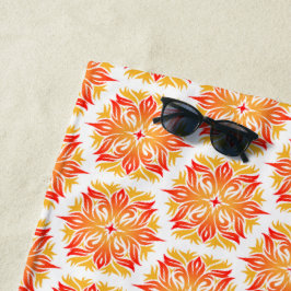 オレンジ色の花、花の模様、花の模様 ビーチタオル