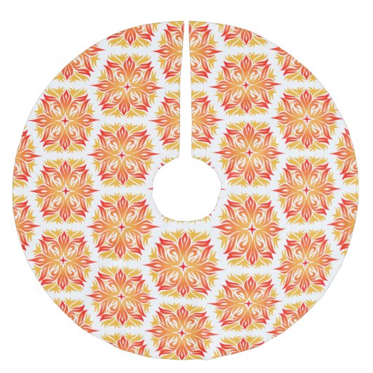 オレンジ色の花、花の模様、花の模様 ブラッシュドポリエステルツリースカート (正面)