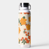 オレンジ色の花、花柄、花柄 ウォーターボトル (背面)