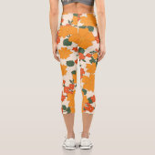 オレンジ色の花、花柄、花柄 カプリレギンス (裏面)